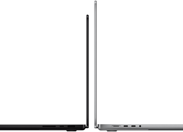 MacBook Pro 14-inch and 16-inch back to back, showing size difference and emphasising the narrow profile