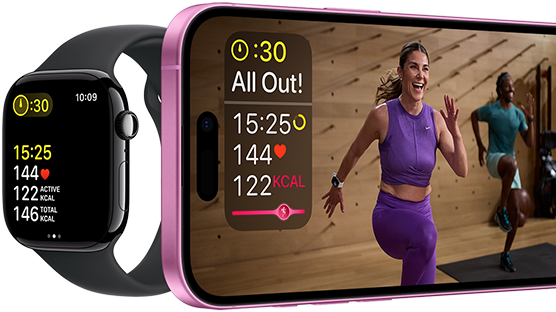 Workout metrics, on Apple Watch Series 10 and iPhone.