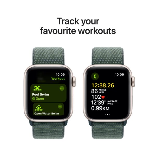 Apple Watch SE Starlight Aluminium Case with Lake Green Sport Loop