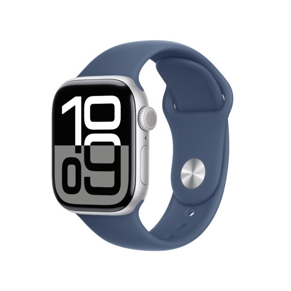 Apple Watch Series 10 GPS Silver Aluminium Case with Denim Sport Band